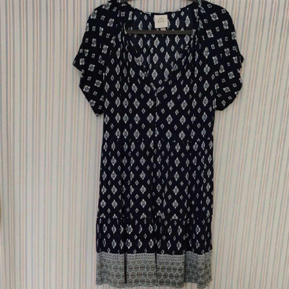 Knox Rose Elegant Navy Blue Dress With Patterns And Floral Print   L